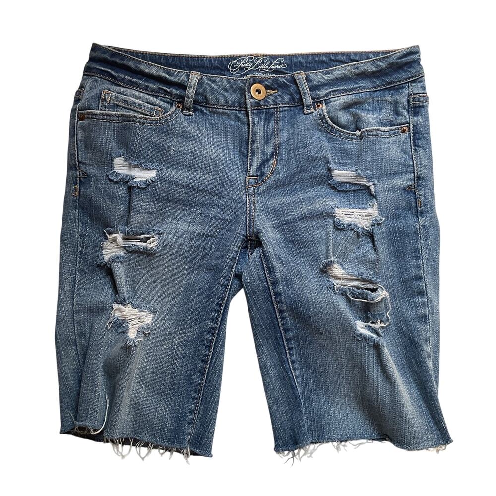 Aeropostale Pretty Little Liars Jorts Distressed Bermuda Denim Shorts Size 2 Y2K